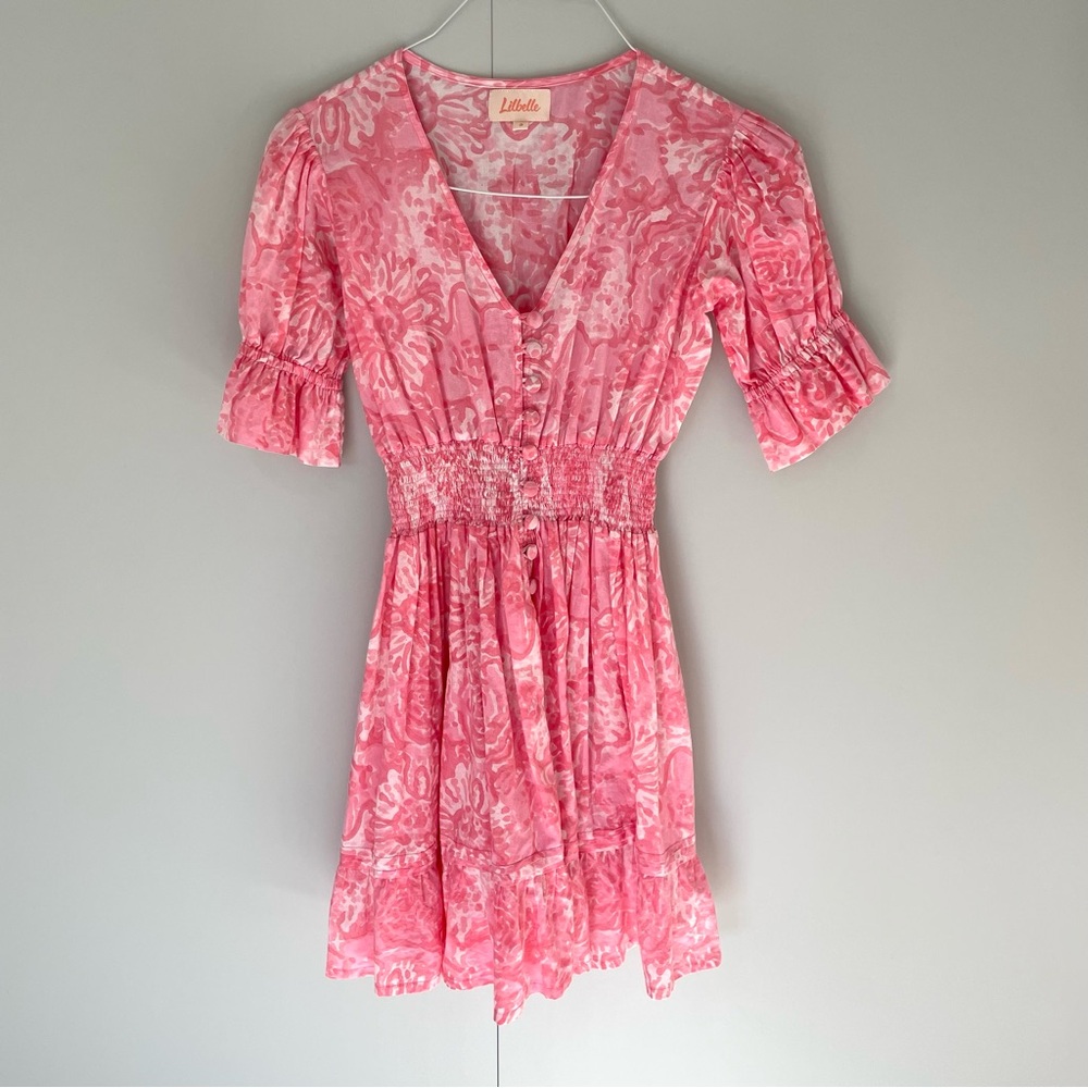 LILBELLE Pink Floral Elastic Waist Mini Shirt Dress - Picture 6 of 6